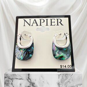 Napier 1" Silver Tone/Faux Abalone Click Back Earrings-NWT